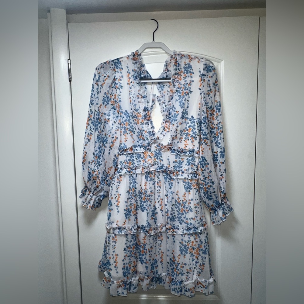 Long sleeve midi open back floral dress